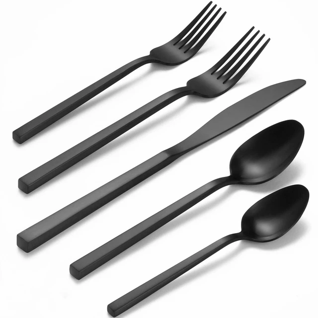 Main image of Cube Black 20-Piece Forged Stainless Steel Matte Flatware Set for 4 | 18/0, Dishwasher Safe, Square Handle, Spoon Knives Forks Silverware Set, Cutlery Set, Daily Use, Party, Present, Restaurant