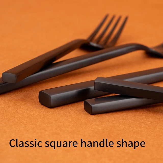 Alt view image 3 of 7 - Cube Black 20-Piece Forged Stainless Steel Matte Flatware Set for 4 | 18/0, Dishwasher Safe, Square Handle, Spoon Knives Forks Silverware Set, Cutlery Set, Daily Use, Party, Present, Restaurant