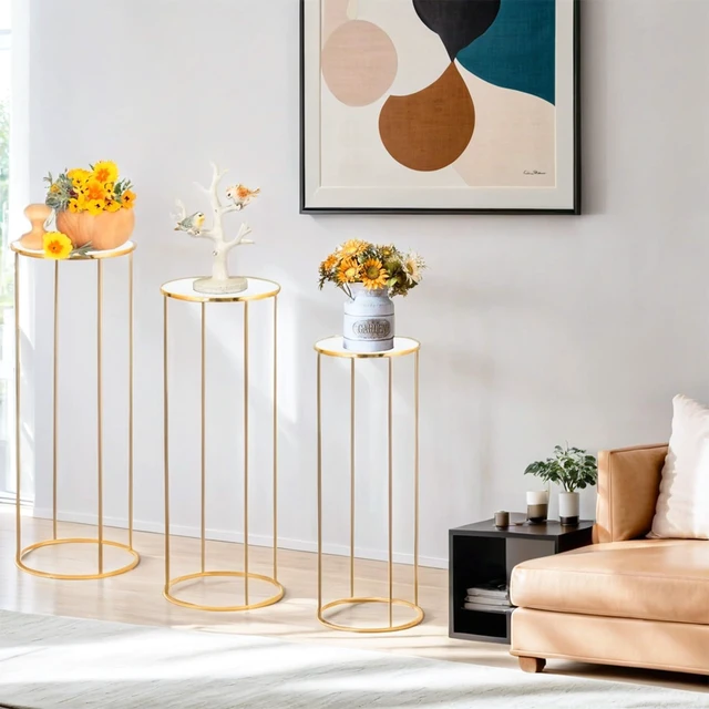 Alt view image 4 of 6 - Cylinder Stands for Party, 3PCS Cylinder Pedestal Stand, Cilindros Para Fiestas Cake Table Stand for Parties Metal Plant Stand Cylinder Tables for Parties Round Cylinder Stands for Party