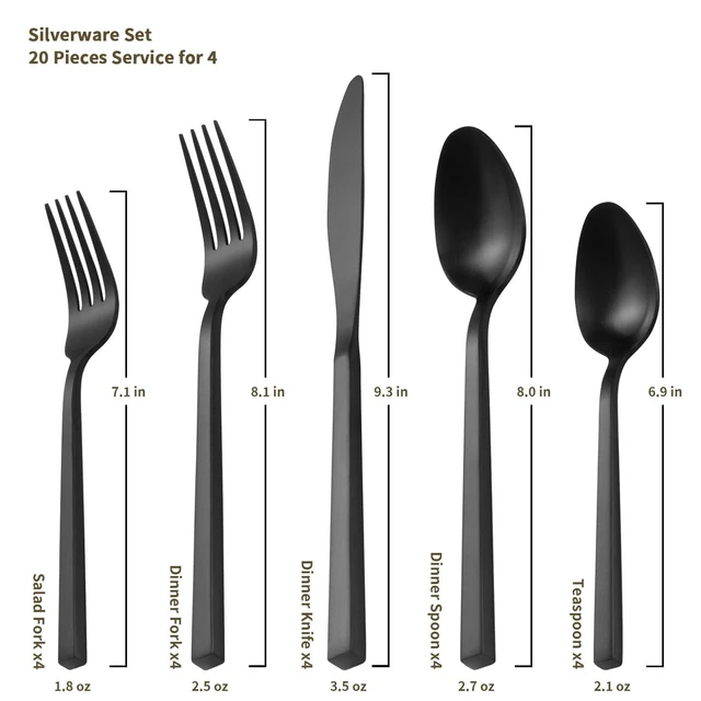 Alt view image 5 of 7 - Cube Black 20-Piece Forged Stainless Steel Matte Flatware Set for 4 | 18/0, Dishwasher Safe, Square Handle, Spoon Knives Forks Silverware Set, Cutlery Set, Daily Use, Party, Present, Restaurant