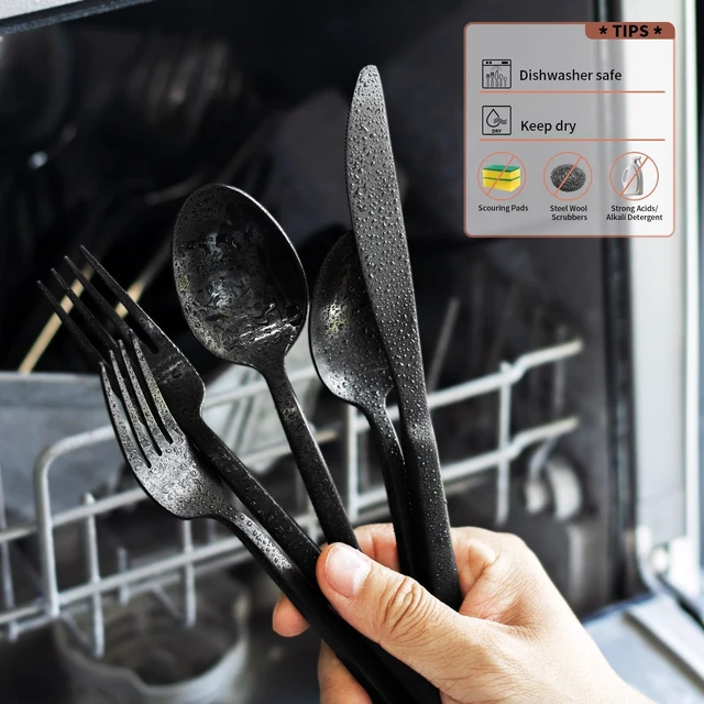 Alt view image 7 of 7 - Cube Black 20-Piece Forged Stainless Steel Matte Flatware Set for 4 | 18/0, Dishwasher Safe, Square Handle, Spoon Knives Forks Silverware Set, Cutlery Set, Daily Use, Party, Present, Restaurant