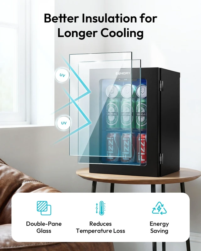 Alt view image 4 of 7 - 24 Can Mini Fridge, 18L Beverage Refrigerator with Quiet Compressor | 0.6 Cu.ft Capacity, 40°F to 61°F, Countertop, Digital Temperature Control, Removable Shelves, LED Light, Home Bar Office Use