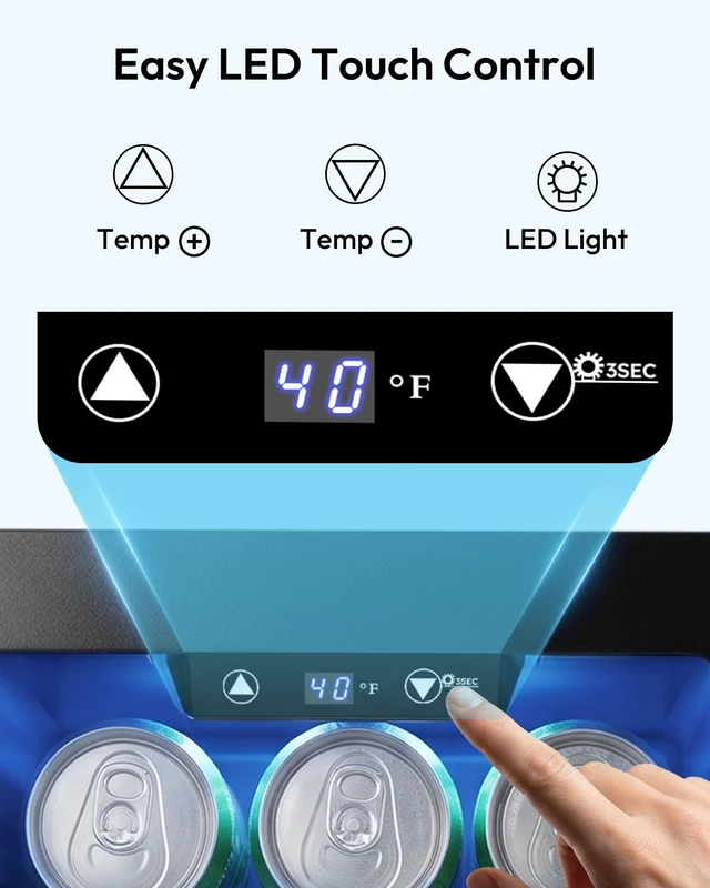 Alt view image 5 of 7 - 24 Can Mini Fridge, 18L Beverage Refrigerator with Quiet Compressor | 0.6 Cu.ft Capacity, 40°F to 61°F, Countertop, Digital Temperature Control, Removable Shelves, LED Light, Home Bar Office Use