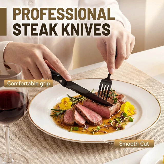Alt view image 5 of 7 - 48 PCS NO-FADING Black Silverware Set with Steak Knives, Flatware for 8 | Titanium Black Finish, Rust Resistant, Food-Grade Stainless Steel Cutlery Utensils Set, Mirror Polished & Dishwasher Safe