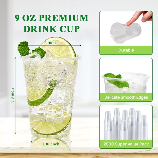 Alt view image 2 of 7 - 2000 Pack 9 OZ Clear Disposable Plastic Drinking Cups for Restaurant | PP Tumblers, Heavy Duty, Durable, Ideal for Office, Business, Party, Large Gathering, Wedding, Thanksgiving, Christmas