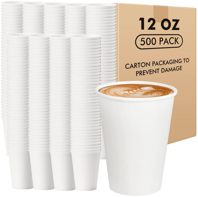 Main image of Paper Coffee Cups 12 oz 500 pack, Ideal for Coffee, Beverages | Paper Cups Disposable, Hot Coffee Cups, BPA-free, Leak-proof Paper, Ideal for Party, Home, Office (12oz 500 pack white)