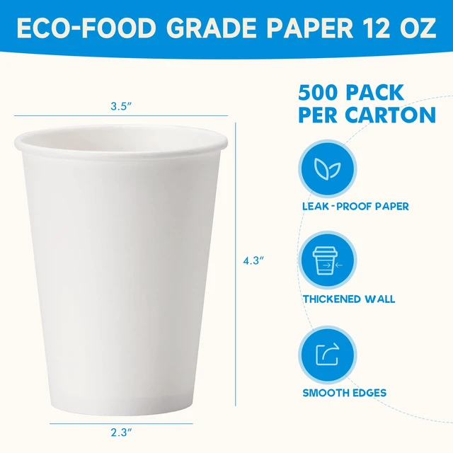 Alt view image 2 of 7 - Paper Coffee Cups 12 oz 500 pack, Ideal for Coffee, Beverages | Paper Cups Disposable, Hot Coffee Cups, BPA-free, Leak-proof Paper, Ideal for Party, Home, Office (12oz 500 pack white)