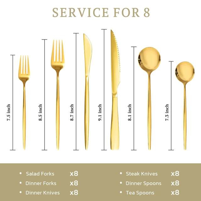 Alt view image 6 of 7 - Silverware Set 48-Piece Gold Flatware Set with Steak Knives Food-Grade Stainless Steel Cutlery Set for 8 Mirror Polished Utensils Set for Home Kitchen Restaurant
