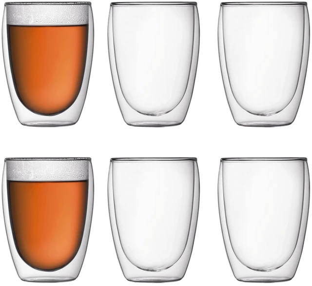 Main image of 12oz Pavina Double Wall Insulated Tumbler, High-Heat Borosilicate Glass, Set of 6, Clear