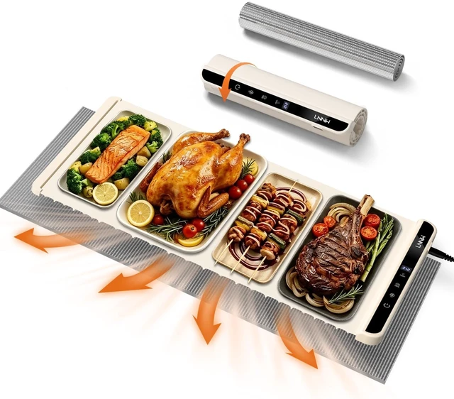Main image of Warming Mat for Food, 36x15 Inch,White, Fast Heat, Child Lock | Includes heat-resistant pad. Perfect for chafing dishes, buffet & parties. Easy to clean & store. 6 settings, timer & lock.