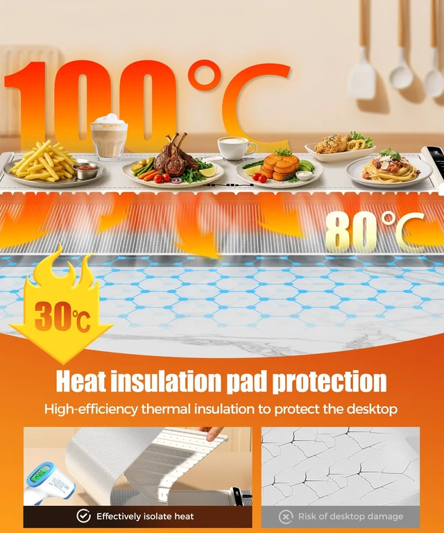 Alt view image 2 of 7 - Warming Mat for Food, 36x15 Inch,White, Fast Heat, Child Lock | Includes heat-resistant pad. Perfect for chafing dishes, buffet & parties. Easy to clean & store. 6 settings, timer & lock.