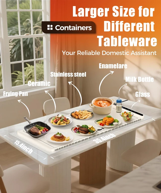Alt view image 4 of 7 - Warming Mat for Food, 36x15 Inch,White, Fast Heat, Child Lock | Includes heat-resistant pad. Perfect for chafing dishes, buffet & parties. Easy to clean & store. 6 settings, timer & lock.