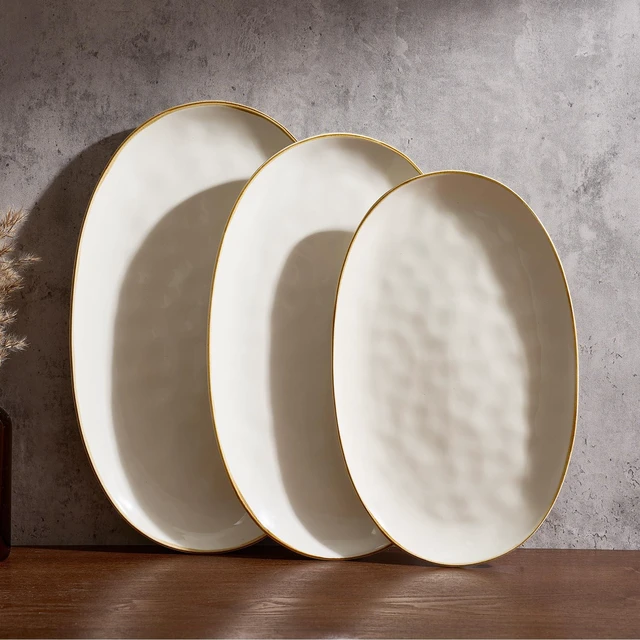 Main image of Serving Platters Set of 3 Sizes - Oval, Vanilla White | 15.59"/14.3"/12.9" Fine Stoneware Serving Trays for Party, Entertaining for Food, Turkey, Cheese, Microwave Dishwasher Safe