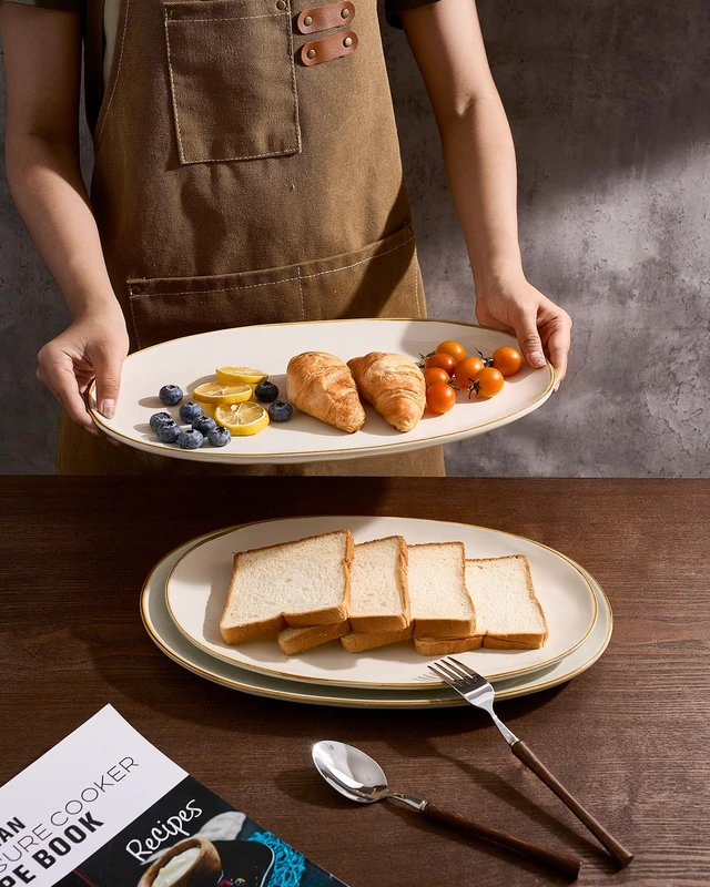 Alt view image 6 of 7 - Serving Platters Set of 3 Sizes - Oval, Vanilla White | 15.59"/14.3"/12.9" Fine Stoneware Serving Trays for Party, Entertaining for Food, Turkey, Cheese, Microwave Dishwasher Safe