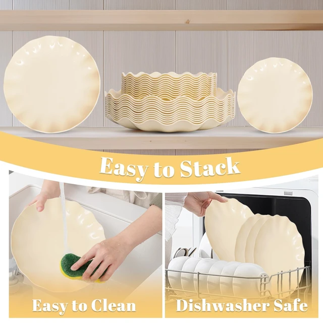 Alt view image 4 of 7 - 50 Pcs Beige Plastic Plates Reusable Unbreakable Dinner Plates Scalloped Plastic Plate Dishwasher Safe Ivory Plate Sets Perfect for Parties Birthday Picnics BPA Free (25Guests)