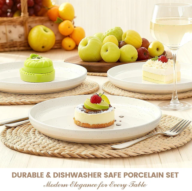 Alt view image 5 of 7 - 24-Piece Stoneware Dinnerware Set for 8, Plates and Bowls Set | Microwave & Dishwasher Safe, Chip & Scratch Resistant Dishes Set, Kitchen Dinner Set for Everyday & Formal Dining