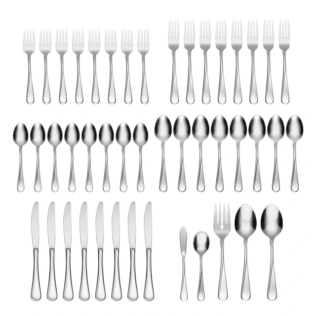Alt view image 3 of 7 - Flatware Flight 18/0 Silverware Set for 8, (45-Piece) | silver | light weight | stainless steel | dishwasher safe do not soak in water | cutlery knives forks spoons serving utensils
