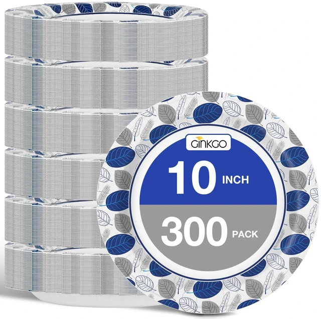 Main image of 300 Count Disposable Paper Plates 10 Inch Bulk | Soak Proof, Cut Resistant & Food Safe, Large Paper Dinner Plates for Everyday Use