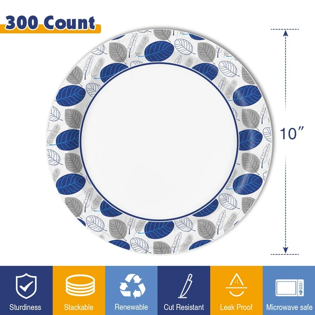 Alt view image 2 of 6 - 300 Count Disposable Paper Plates 10 Inch Bulk | Soak Proof, Cut Resistant & Food Safe, Large Paper Dinner Plates for Everyday Use