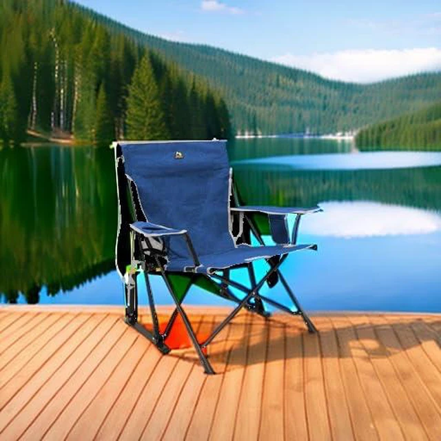 Alt view image 5 of 7 - Outdoor Kickback Rocker Camping Chair | Portable Folding Rocking Chair with Durable Armrests, Drink Holder & Relaxed Lowered Seat for Comfort Heathered Royal