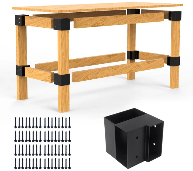 Main image of Heavy Duty Workbench Bracket Kit - 8 Pcs Steel 3-Way Right Angle Corner Brackets for DIY Custom Workbench, Shelving, Work Table, Fits 2x4 (Actual 1.5"x3.5") Wood