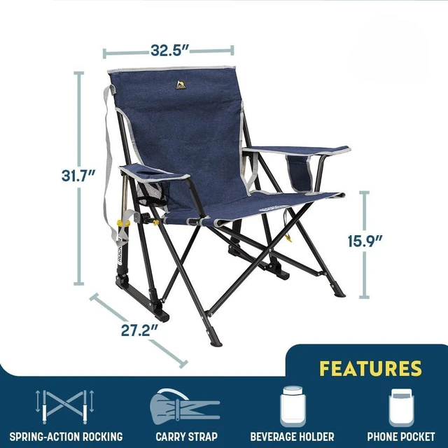 Alt view image 3 of 7 - Outdoor Kickback Rocker Camping Chair | Portable Folding Rocking Chair with Durable Armrests, Drink Holder & Relaxed Lowered Seat for Comfort Heathered Royal