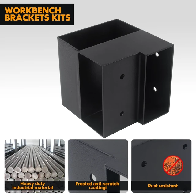 Alt view image 7 of 7 - Heavy Duty Workbench Bracket Kit - 8 Pcs Steel 3-Way Right Angle Corner Brackets for DIY Custom Workbench, Shelving, Work Table, Fits 2x4 (Actual 1.5"x3.5") Wood