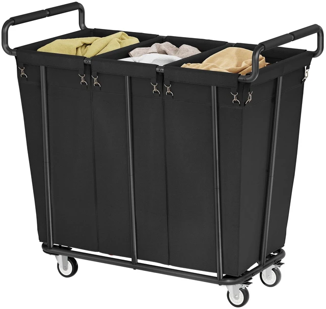Main image of 3 Section Heavy Duty Laundry Sorter Cart with Wheels, 360L, Black | Rolling Laundry Hamper Sorter Cart, Extra Large Laundry Clothes Hamper, Laundry Basket Organizer for Bathroom, Bedroom, Hotel