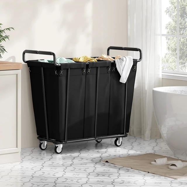 Alt view image 3 of 6 - 3 Section Heavy Duty Laundry Sorter Cart with Wheels, 360L, Black | Rolling Laundry Hamper Sorter Cart, Extra Large Laundry Clothes Hamper, Laundry Basket Organizer for Bathroom, Bedroom, Hotel