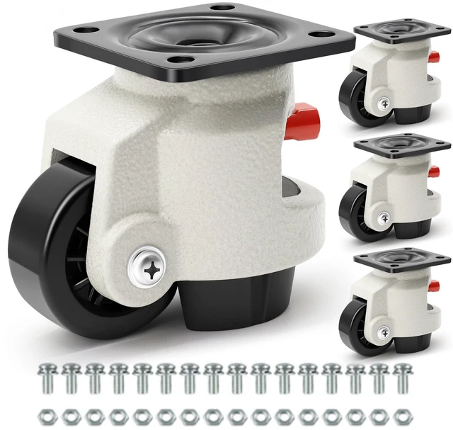 Main image of Leveling Casters Heavy Duty with Upgraded Ratchet Handle Design, 360 Degree Swivel Castor Wheels, Adjustable Casters with Feet for Workbench, Machine, Total Capacity 2200 Lbs (4 Pack)