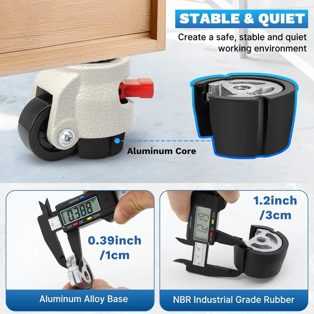 Alt view image 5 of 7 - Leveling Casters Heavy Duty with Upgraded Ratchet Handle Design, 360 Degree Swivel Castor Wheels, Adjustable Casters with Feet for Workbench, Machine, Total Capacity 2200 Lbs (4 Pack)