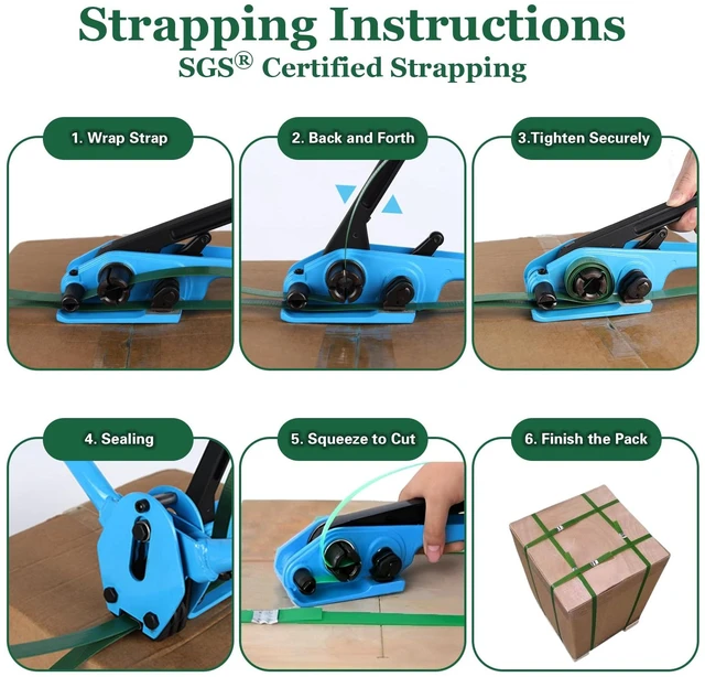 Alt view image 4 of 7 - Banding Strapping Kit, Pallet Strapping Kit, Packaging Banding Tool with 5/8" Width, 1000' Length Polyester Strapping Coil Roll and Dispenser Box Heavy Duty Certified 1200 lbs Break