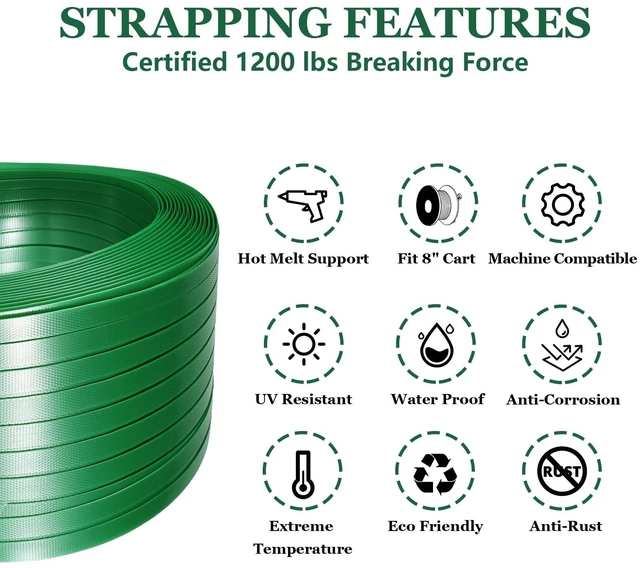 Alt view image 6 of 7 - Banding Strapping Kit, Pallet Strapping Kit, Packaging Banding Tool with 5/8" Width, 1000' Length Polyester Strapping Coil Roll and Dispenser Box Heavy Duty Certified 1200 lbs Break