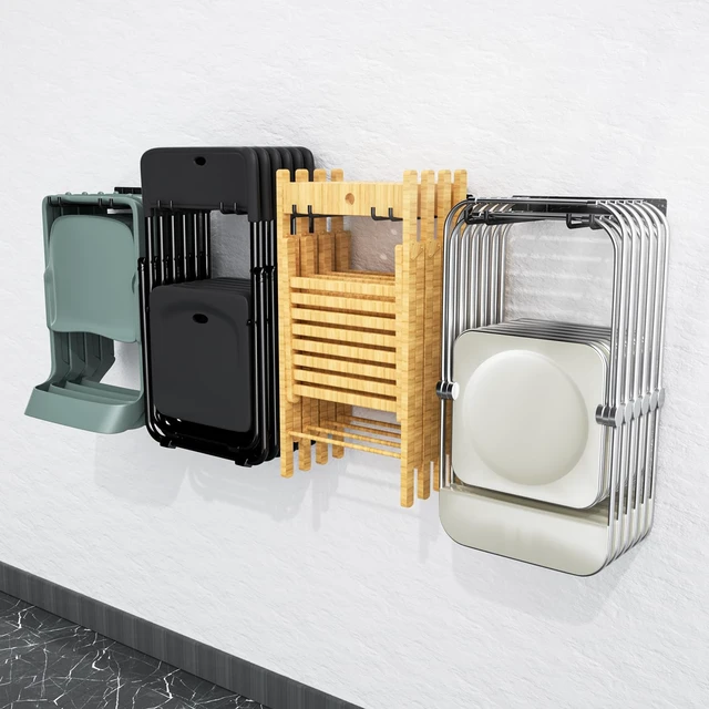Alt view image 7 of 7 - Folding Chair Storage Rack Wall Mount, Garden Tool Hanger for Garage Organization, Patio, Beach & Camping Chairs Organizer Hooks, Holds 480 lbs - 4 Pack