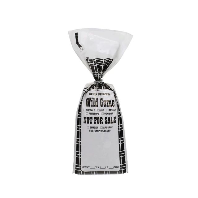Alt view image 3 of 5 - Wild Game Meat Bags, 1 lb, 1000 Count, Black Plaid | Black plaid print marked Not For Sale for venison, elk and sausage processing