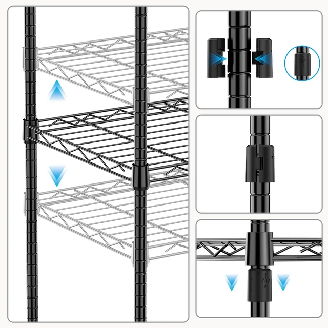 Alt view image 3 of 7 - 1250 lbs 5 Tier Shelf Metal Storage Shelves Wire Rack Closet Organizers with Wheel for Garage Kitchen Bathroom Laundry Black 13.7" D x 23.6" W x 62.4" H