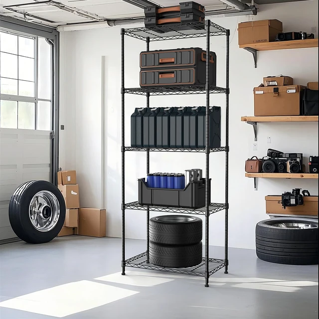 Alt view image 7 of 7 - 1250 lbs 5 Tier Shelf Metal Storage Shelves Wire Rack Closet Organizers with Wheel for Garage Kitchen Bathroom Laundry Black 13.7" D x 23.6" W x 62.4" H