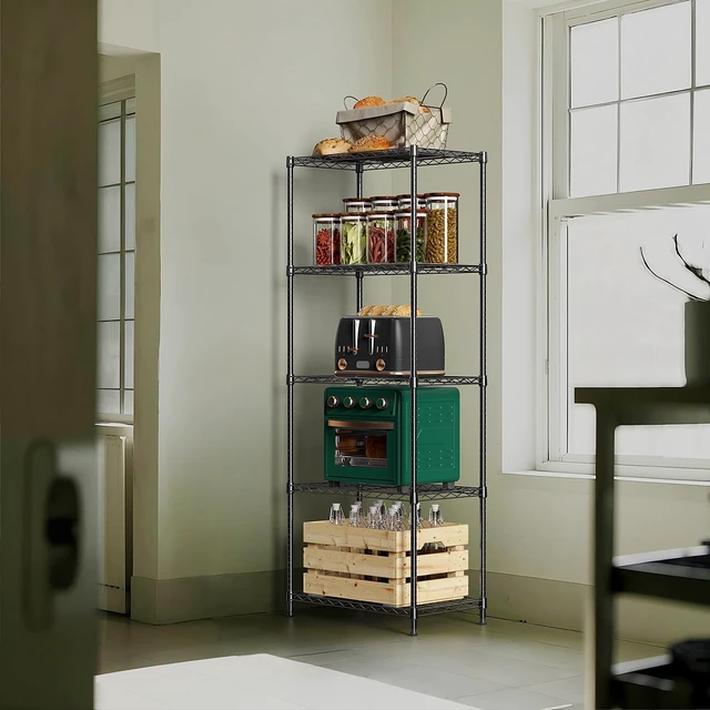 Alt view image 6 of 7 - 1250 lbs 5 Tier Shelf Metal Storage Shelves Wire Rack Closet Organizers with Wheel for Garage Kitchen Bathroom Laundry Black 13.7" D x 23.6" W x 62.4" H