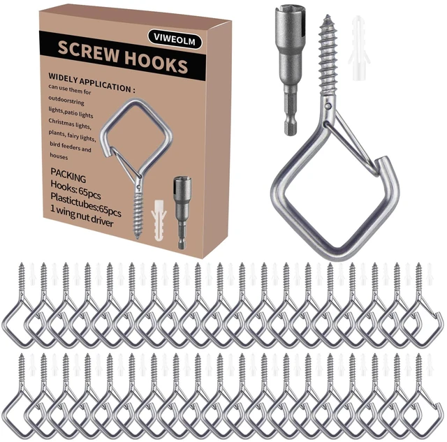 Main image of 100 PCS 304 Stainless Steel Eye Screw Hooks for Hanging Heavy Duty.Ceiling Hooks for Hanging Plants,Cup,Wind Chime,Bird Feeders, String Lights at Indoor&Outdoor