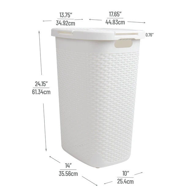 Alt view image 3 of 7 - Slim Laundry Hamper with Lid, 60L Tall Clothes Basket, Narrow Tapered Design for Bathrooms, Closets and Laundry Rooms, Plastic, 2 Pack, White
