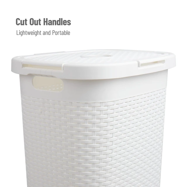 Alt view image 4 of 7 - Slim Laundry Hamper with Lid, 60L Tall Clothes Basket, Narrow Tapered Design for Bathrooms, Closets and Laundry Rooms, Plastic, 2 Pack, White