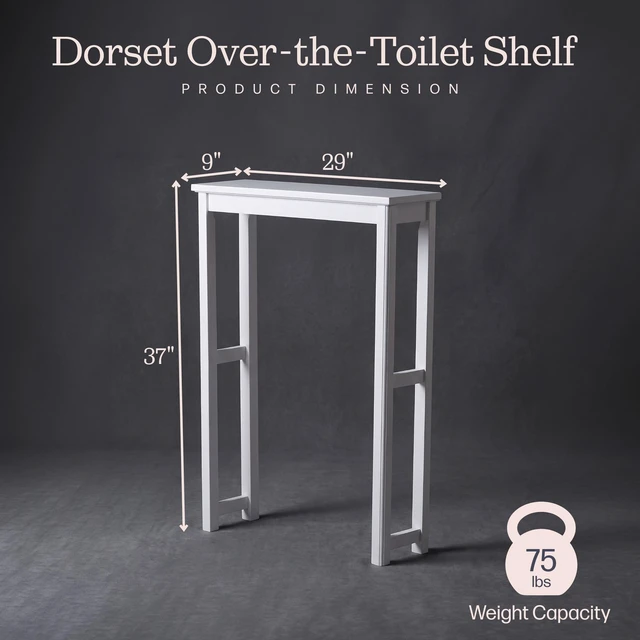 Alt view image 3 of 7 - Dorset Over-the-Toilet Storage Shelf, White, 27x9x37 | 27W x 37H White Space Saver Rack with Single Open Shelf for Towels and Toiletries, Easy Assembly Bathroom Organizer