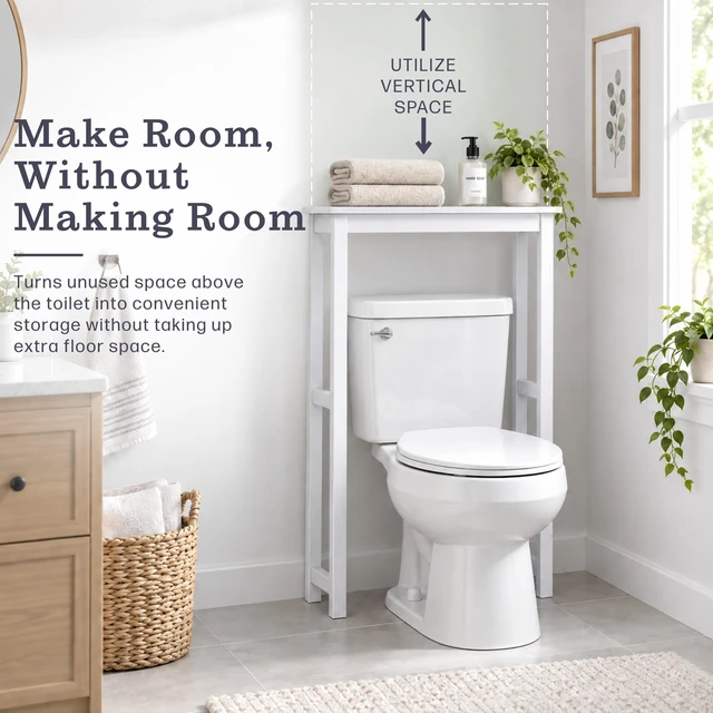 Alt view image 5 of 7 - Dorset Over-the-Toilet Storage Shelf, White, 27x9x37 | 27W x 37H White Space Saver Rack with Single Open Shelf for Towels and Toiletries, Easy Assembly Bathroom Organizer