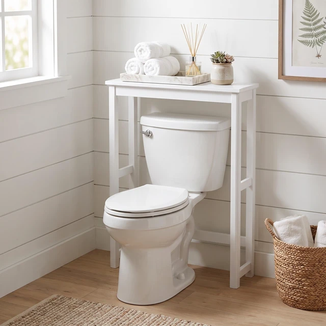 Alt view image 2 of 7 - Dorset Over-the-Toilet Storage Shelf, White, 27x9x37 | 27W x 37H White Space Saver Rack with Single Open Shelf for Towels and Toiletries, Easy Assembly Bathroom Organizer