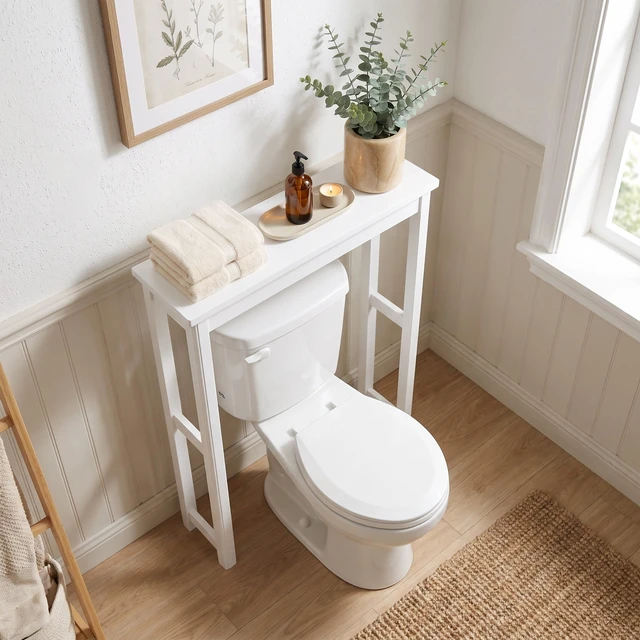 Alt view image 7 of 7 - Dorset Over-the-Toilet Storage Shelf, White, 27x9x37 | 27W x 37H White Space Saver Rack with Single Open Shelf for Towels and Toiletries, Easy Assembly Bathroom Organizer