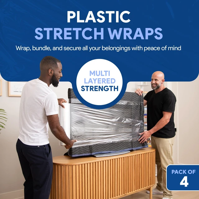 Alt view image 2 of 7 - 4 Pack of 18'' Stretch Wrap for Moving | Heavy Duty Plastic Film, Furniture Pallet Packing, Clear, 1200 feet Each, 500% Stretch
