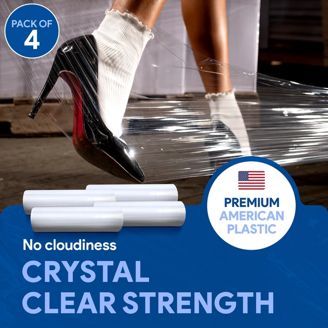 Alt view image 3 of 7 - 4 Pack of 18'' Stretch Wrap for Moving | Heavy Duty Plastic Film, Furniture Pallet Packing, Clear, 1200 feet Each, 500% Stretch