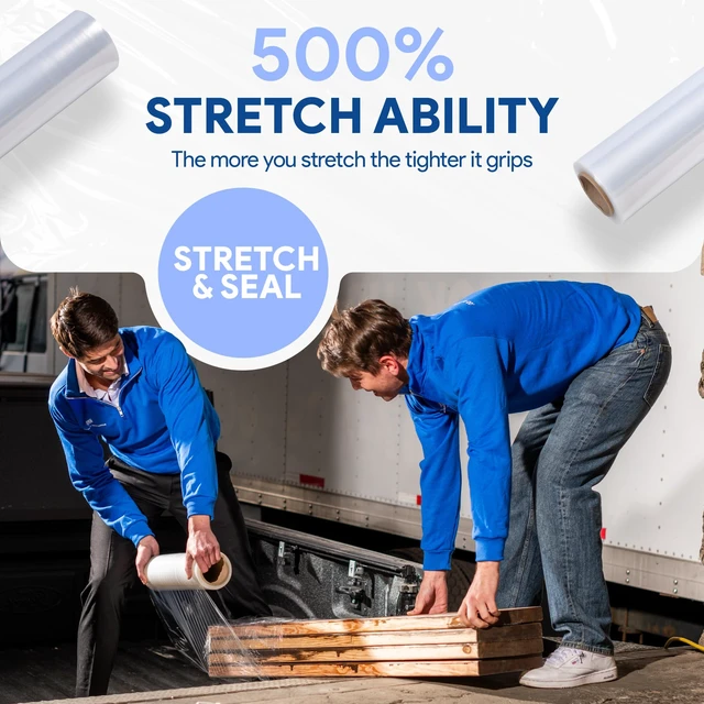 Alt view image 4 of 7 - 4 Pack of 18'' Stretch Wrap for Moving | Heavy Duty Plastic Film, Furniture Pallet Packing, Clear, 1200 feet Each, 500% Stretch