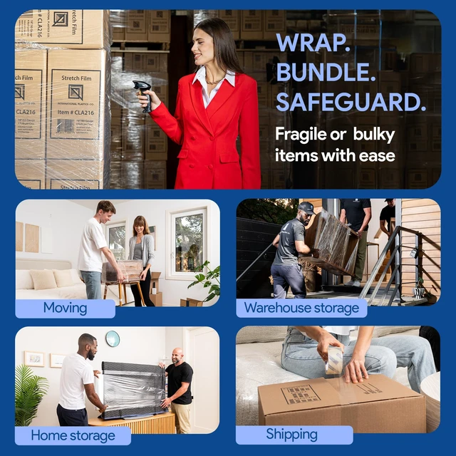 Alt view image 6 of 7 - 4 Pack of 18'' Stretch Wrap for Moving | Heavy Duty Plastic Film, Furniture Pallet Packing, Clear, 1200 feet Each, 500% Stretch