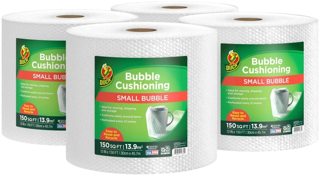 Main image of Small Bubble Cushioning Wrap, 12" Wide, 600 Total Feet, Clear | Packing Wrap Perforated Every 12", Original Bubble Cushion Wrap for Fragile Moving & Shipping, Extra Protection in Boxes
